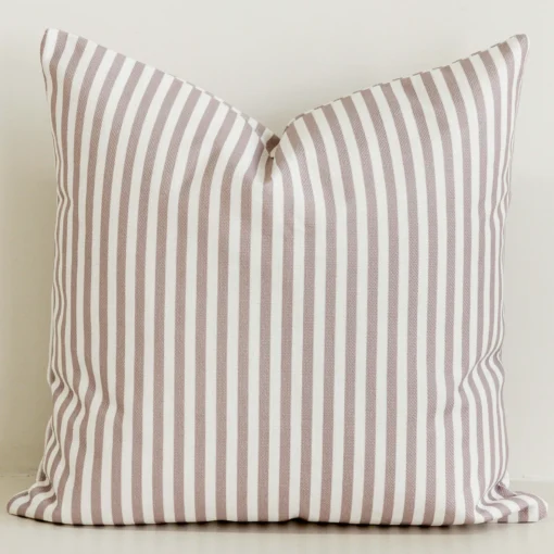 Pink and white pinstripe cushion cover, cotton-linen fabric.