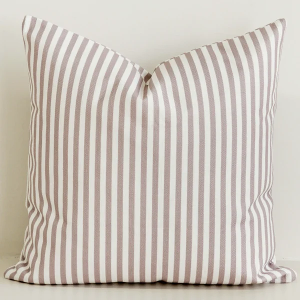 Pink and white pinstripe cushion cover, cotton-linen fabric.