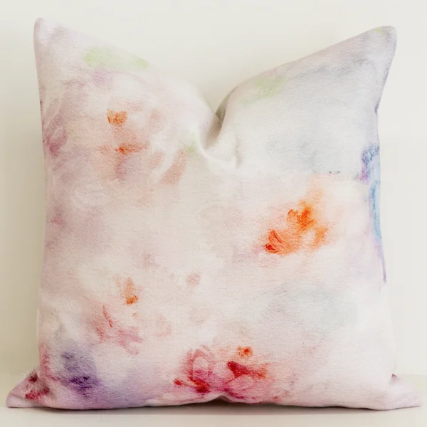 Rectangle cushion cover with pastel watercolour floral print.