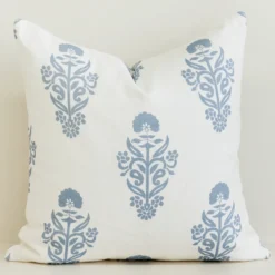 Eva Linen Light Blue Patterned Cushion Cover